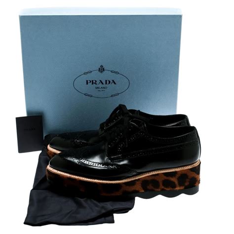 prada brogues calfskin|Prada Black Brogue Leather And Leopard Print Calf Hair  .